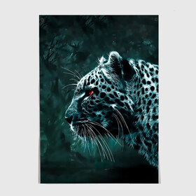 Постер с принтом Леопард в Курске, 100% бумага
 | бумага, плотность 150 мг. Матовая, но за счет высокого коэффициента гладкости имеет небольшой блеск и дает на свету блики, но в отличии от глянцевой бумаги не покрыта лаком | гепард | леопард | темный | хищник