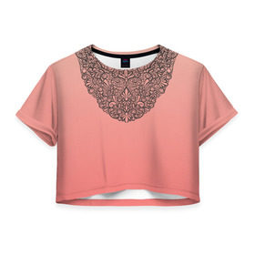 Женская футболка 3D укороченная с принтом Кружевной воротник в Курске, 100% полиэстер | круглая горловина, длина футболки до линии талии, рукава с отворотами | градиент | имитация | розовый