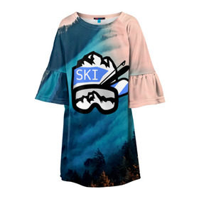 Детское платье 3D с принтом SKI в Курске, 100% полиэстер | прямой силуэт, чуть расширенный к низу. Круглая горловина, на рукавах — воланы | ski patrol | sport | возвышение | возвышенность | гора | горка | национальный парк | облака | склон | снег | спорт | холм
