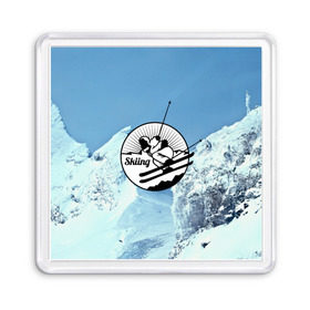 Магнит 55*55 с принтом Лыжный спорт в Курске, Пластик | Размер: 65*65 мм; Размер печати: 55*55 мм | ski patrol | sport | возвышение | возвышенность | гора | горка | национальный парк | облака | склон | снег | спорт | холм