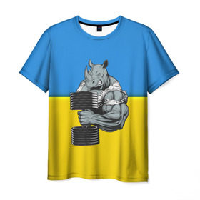 Мужская футболка 3D с принтом Спортивный носорог в Курске, 100% полиэфир | прямой крой, круглый вырез горловины, длина до линии бедер | abstraction | grunge | абстракция | два цвета | краска | носорог | украинец | я украинец