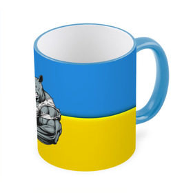 Кружка 3D с принтом Спортивный носорог в Курске, керамика | ёмкость 330 мл | abstraction | grunge | абстракция | два цвета | краска | носорог | украинец | я украинец