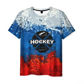 Мужская футболка 3D с принтом Хоккей триколор в Курске, 100% полиэфир | прямой крой, круглый вырез горловины, длина до линии бедер | bandy | hockey | клюшка | коньки | лед | россия | русский хоккей | спорт | хоккей | чемпионат