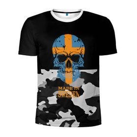 Мужская футболка 3D спортивная с принтом Made in Sweden в Курске, 100% полиэстер с улучшенными характеристиками | приталенный силуэт, круглая горловина, широкие плечи, сужается к линии бедра | camouflage | made in sweden | skull | абстракция | города | камуфляж | нация | страны | текстуры | череп | швеция