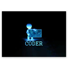 Поздравительная открытка с принтом Coder - программист кодировщик в Курске, 100% бумага | плотность бумаги 280 г/м2, матовая, на обратной стороне линовка и место для марки
 | Тематика изображения на принте: it | programmer | голова | загрузка | код | надпись | неоновый | ноги | программный | руки | светящийся | страница | технологии | хакер | человек | человечек | шифровальщик | экран