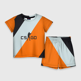 Детский костюм с шортами 3D с принтом Cs Go Asi 2 в Курске,  |  | cs go | контр страйк гоу  полосы | оранжевый | серый | чёрный