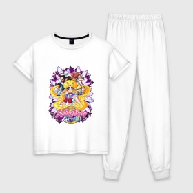 Женская пижама хлопок с принтом Sailor Moon Crystal в Курске, 100% хлопок | брюки и футболка прямого кроя, без карманов, на брюках мягкая резинка на поясе и по низу штанин | sailor moon | аниме | анимэ | волосы | глаза | девочка | косы | луна в матроске | месяц | мультик | мультсериал | мультфильм | се | сейлор | сейлор ви | сейлор винера | сейлор марс | сейлор меркурий
