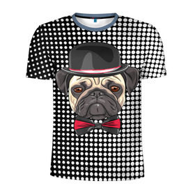 Мужская футболка 3D спортивная с принтом Mr. Pug в Курске, 100% полиэстер с улучшенными характеристиками | приталенный силуэт, круглая горловина, широкие плечи, сужается к линии бедра | animal | dog | pet | pug | puppy | арт | горошек | джентльмен | животные | кружочки | мопс | мопсик | пес | собаки | текстура | французский бульдог