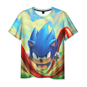 Мужская футболка 3D с принтом Sonic в Курске, 100% полиэфир | прямой крой, круглый вырез горловины, длина до линии бедер | sega | sonic | sonic mania | ежик | сега | соник