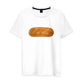 Мужская футболка хлопок с принтом Батон белого в Курске, 100% хлопок | прямой крой, круглый вырез горловины, длина до линии бедер, слегка спущенное плечо. | батон | хлеб