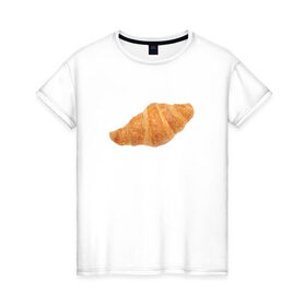 Женская футболка хлопок с принтом Круассан в Курске, 100% хлопок | прямой крой, круглый вырез горловины, длина до линии бедер, слегка спущенное плечо | Тематика изображения на принте: 
