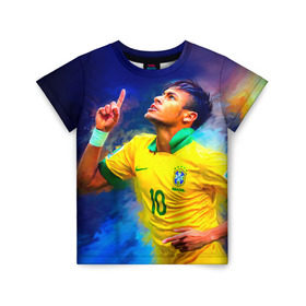 Детская футболка 3D с принтом Neymar в Курске, 100% гипоаллергенный полиэфир | прямой крой, круглый вырез горловины, длина до линии бедер, чуть спущенное плечо, ткань немного тянется | neymar | неймар | сборная бразилии