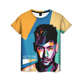 Женская футболка 3D с принтом Neymar в Курске, 100% полиэфир ( синтетическое хлопкоподобное полотно) | прямой крой, круглый вырез горловины, длина до линии бедер | neymar | неймар | сборная бразилии