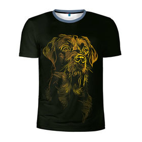 Мужская футболка 3D спортивная с принтом Верный друг в Курске, 100% полиэстер с улучшенными характеристиками | приталенный силуэт, круглая горловина, широкие плечи, сужается к линии бедра | голова | желтый | пес | собака | черный