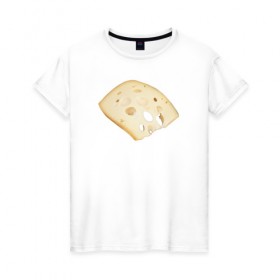 Женская футболка хлопок с принтом Ломтик сыра в Курске, 100% хлопок | прямой крой, круглый вырез горловины, длина до линии бедер, слегка спущенное плечо | Тематика изображения на принте: 