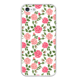 Чехол для iPhone 5/5S матовый с принтом РОЗЫ ПАТТЕРН ROSES PATTERN в Курске, Силикон | Область печати: задняя сторона чехла, без боковых панелей | абстракция | коллаж | паттерн | растения | розы | цветы