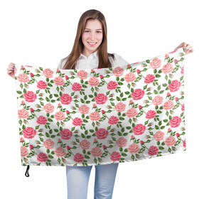 Флаг 3D с принтом РОЗЫ ПАТТЕРН | ROSES PATTERN в Курске, 100% полиэстер | плотность ткани — 95 г/м2, размер — 67 х 109 см. Принт наносится с одной стороны | абстракция | коллаж | паттерн | растения | розы | цветы