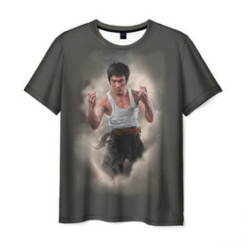Мужская футболка 3D с принтом Брюс Ли в Курске, 100% полиэфир | прямой крой, круглый вырез горловины, длина до линии бедер | актер | блюс | боец | каратэ | кунг фу | ли | спорт
