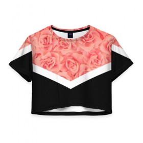Женская футболка 3D укороченная с принтом Розы (в цвете) в Курске, 100% полиэстер | круглая горловина, длина футболки до линии талии, рукава с отворотами | flowers | абстракция | растения | розовы | розы | треугольник | цветы | черно белый
