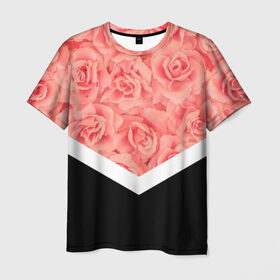Мужская футболка 3D с принтом Розы (в цвете) в Курске, 100% полиэфир | прямой крой, круглый вырез горловины, длина до линии бедер | flowers | абстракция | растения | розовы | розы | треугольник | цветы | черно белый