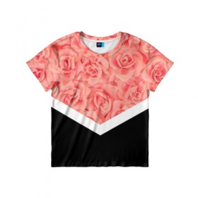 Детская футболка 3D с принтом Розы (в цвете) в Курске, 100% гипоаллергенный полиэфир | прямой крой, круглый вырез горловины, длина до линии бедер, чуть спущенное плечо, ткань немного тянется | flowers | абстракция | растения | розовы | розы | треугольник | цветы | черно белый