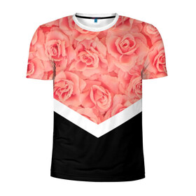 Мужская футболка 3D спортивная с принтом Розы (в цвете) в Курске, 100% полиэстер с улучшенными характеристиками | приталенный силуэт, круглая горловина, широкие плечи, сужается к линии бедра | flowers | абстракция | растения | розовы | розы | треугольник | цветы | черно белый