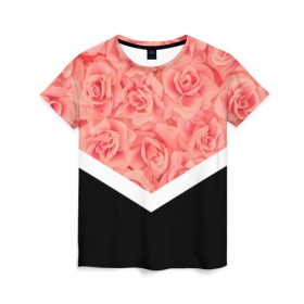 Женская футболка 3D с принтом Розы (в цвете) в Курске, 100% полиэфир ( синтетическое хлопкоподобное полотно) | прямой крой, круглый вырез горловины, длина до линии бедер | flowers | абстракция | растения | розовы | розы | треугольник | цветы | черно белый