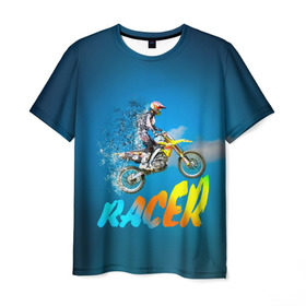 Мужская футболка 3D с принтом Racer (гонщик) в Курске, 100% полиэфир | прямой крой, круглый вырез горловины, длина до линии бедер | Тематика изображения на принте: 