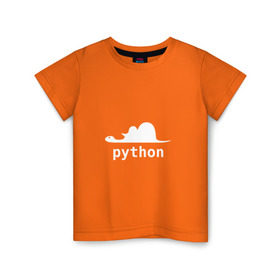 Детская футболка хлопок с принтом Питон - язык программирования в Курске, 100% хлопок | круглый вырез горловины, полуприлегающий силуэт, длина до линии бедер | Тематика изображения на принте: php | python | питон | программирование | слон