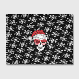 Альбом для рисования с принтом Santa Skull хипстер в Курске, 100% бумага
 | матовая бумага, плотность 200 мг. | дед мороз | новогодний | паттерн | санта | снег | снежинки