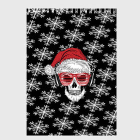 Скетчбук с принтом Santa Skull хипстер в Курске, 100% бумага
 | 48 листов, плотность листов — 100 г/м2, плотность картонной обложки — 250 г/м2. Листы скреплены сверху удобной пружинной спиралью | Тематика изображения на принте: дед мороз | новогодний | паттерн | санта | снег | снежинки