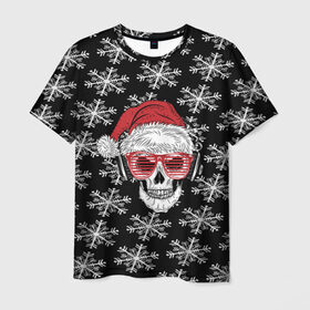 Мужская футболка 3D с принтом Santa Skull хипстер в Курске, 100% полиэфир | прямой крой, круглый вырез горловины, длина до линии бедер | дед мороз | новогодний | паттерн | санта | снег | снежинки