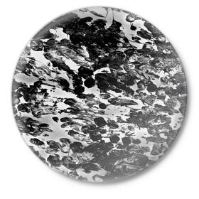 Значок с принтом Чёрно-серые пятна в Курске,  металл | круглая форма, металлическая застежка в виде булавки | watercolor | абстракция красок | акварель | брызги красок | живопись | краска | потертость красок | текстуры | черно белый