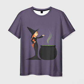 Мужская футболка 3D с принтом Ведьма в Курске, 100% полиэфир | прямой крой, круглый вырез горловины, длина до линии бедер | ведьма | девушка | женщина | зелье | колдунья | праздник | тыква | хэллоуин