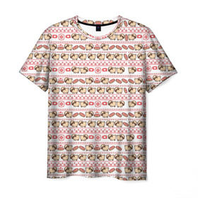 Мужская футболка 3D с принтом Свитер с мопсами в Курске, 100% полиэфир | прямой крой, круглый вырез горловины, длина до линии бедер | милый | паттерн | пончик | собака | щенок