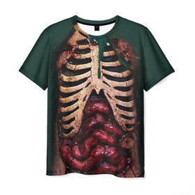 Мужская футболка 3D с принтом Грудная клетка в Курске, 100% полиэфир | прямой крой, круглый вырез горловины, длина до линии бедер | halloween | skeleton | грудная клетка | кости | ребра | скелет | хэллоуин