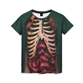 Женская футболка 3D с принтом Грудная клетка в Курске, 100% полиэфир ( синтетическое хлопкоподобное полотно) | прямой крой, круглый вырез горловины, длина до линии бедер | halloween | skeleton | грудная клетка | кости | ребра | скелет | хэллоуин