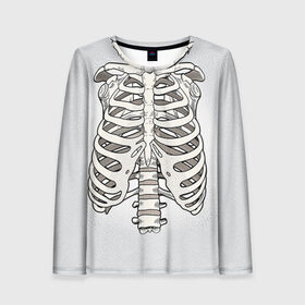 Женский лонгслив 3D с принтом Грудная клетка в Курске, 100% полиэстер | длинные рукава, круглый вырез горловины, полуприлегающий силуэт | halloween | skeleton | грудная клетка | кости | ребра | скелет | хэллоуин
