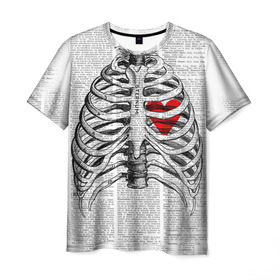 Мужская футболка 3D с принтом Грудная клетка в Курске, 100% полиэфир | прямой крой, круглый вырез горловины, длина до линии бедер | Тематика изображения на принте: halloween | skeleton | грудная клетка | кости | ребра | скелет | хэллоуин