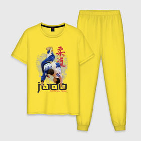 Мужская пижама хлопок с принтом Дзюдо в Курске, 100% хлопок | брюки и футболка прямого кроя, без карманов, на брюках мягкая резинка на поясе и по низу штанин
 | Тематика изображения на принте: judo | борьба | единоборство