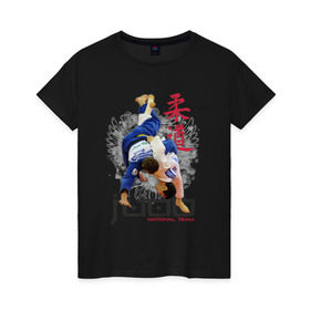Женская футболка хлопок с принтом Дзюдо в Курске, 100% хлопок | прямой крой, круглый вырез горловины, длина до линии бедер, слегка спущенное плечо | judo | борьба | единоборство