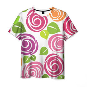 Мужская футболка 3D с принтом Розы Минимализм в Курске, 100% полиэфир | прямой крой, круглый вырез горловины, длина до линии бедер | flowers | розовый | розы | цветы
