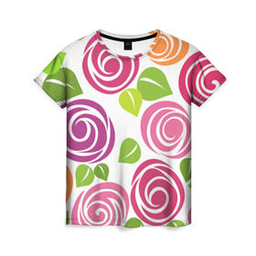 Женская футболка 3D с принтом Розы Минимализм в Курске, 100% полиэфир ( синтетическое хлопкоподобное полотно) | прямой крой, круглый вырез горловины, длина до линии бедер | flowers | розовый | розы | цветы