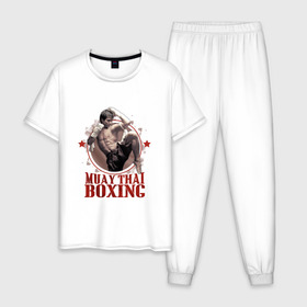 Мужская пижама хлопок с принтом Тайский бокс в Курске, 100% хлопок | брюки и футболка прямого кроя, без карманов, на брюках мягкая резинка на поясе и по низу штанин
 | muay thai boxing