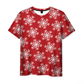 Мужская футболка 3D с принтом Новогодние Снежинки в Курске, 100% полиэфир | прямой крой, круглый вырез горловины, длина до линии бедер | дед | дед морозо | клаус | новый год | подарки | санта | санта клаус | снег | снеговик | снежинки | холод