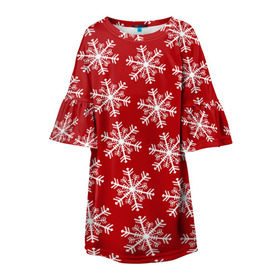 Детское платье 3D с принтом Новогодние Снежинки в Курске, 100% полиэстер | прямой силуэт, чуть расширенный к низу. Круглая горловина, на рукавах — воланы | дед | дед морозо | клаус | новый год | подарки | санта | санта клаус | снег | снеговик | снежинки | холод