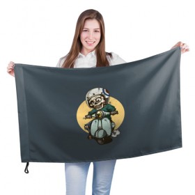 Флаг 3D с принтом Зомби в Курске, 100% полиэстер | плотность ткани — 95 г/м2, размер — 67 х 109 см. Принт наносится с одной стороны | мотоцикл | скелет | череп | шлем