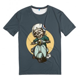 Мужская футболка 3D с принтом Зомби в Курске, 100% полиэфир | прямой крой, круглый вырез горловины, длина до линии бедер | мотоцикл | скелет | череп | шлем