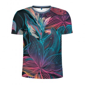 Мужская футболка 3D спортивная с принтом Авангард страсти в Курске, 100% полиэстер с улучшенными характеристиками | приталенный силуэт, круглая горловина, широкие плечи, сужается к линии бедра | красный | линии | синий | цвет | яркий