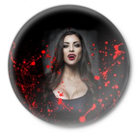 Значок с принтом Вампирша в Курске,  металл | круглая форма, металлическая застежка в виде булавки | вампир | ведьма | девушка | кровь | праздник | хэллоуин